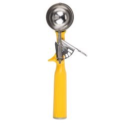 Vollrath 47144 Round Stainless Steel Squeeze Thumb Disher 1 ⅝-ounce Yellow Handle