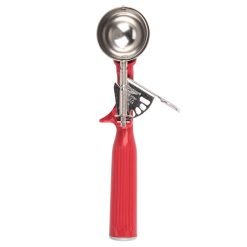 Vollrath 47145 Round Stainless Steel Squeeze Thumb Disher 1 ⅓-ounce Red Handle